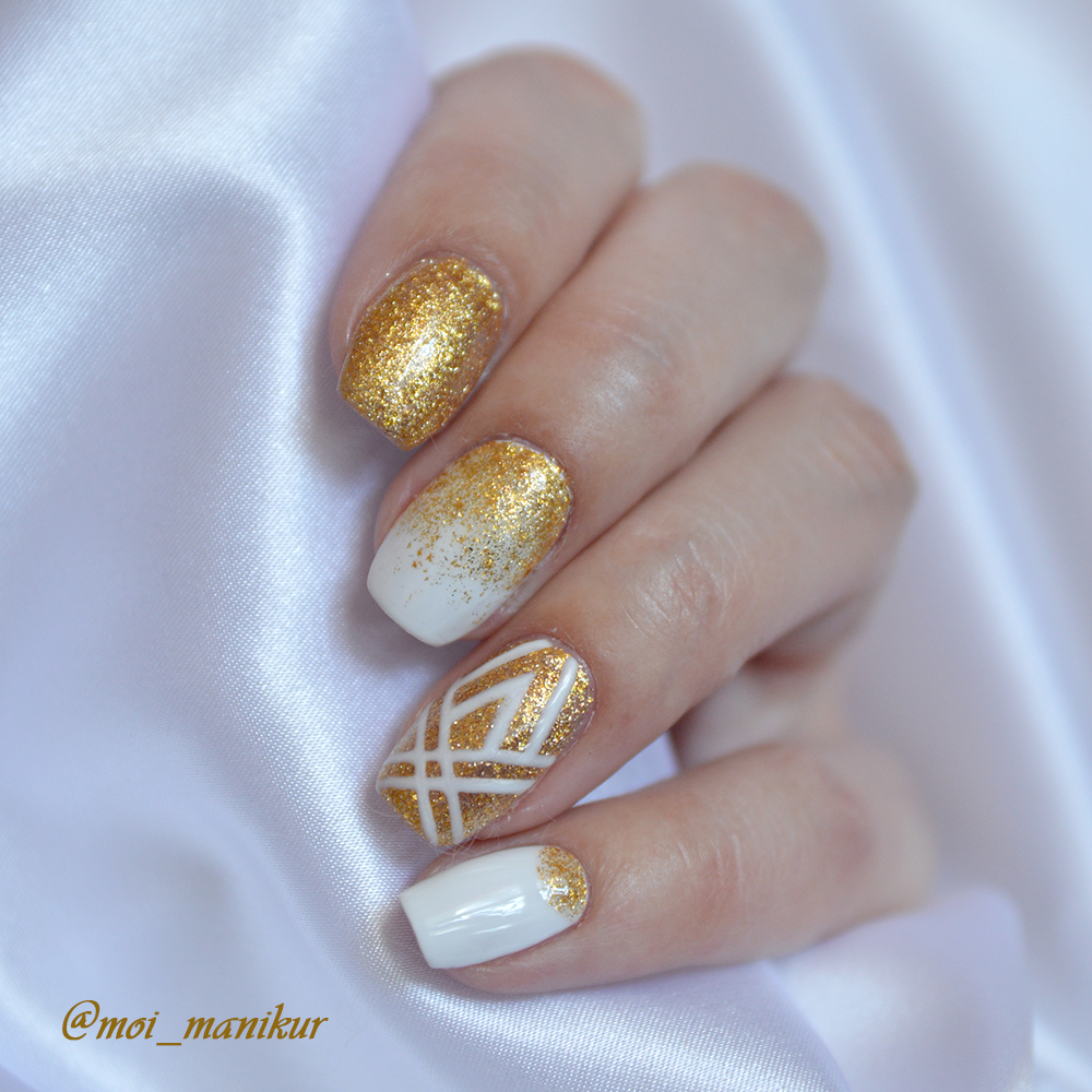 дизайн ногтей белый с золотым