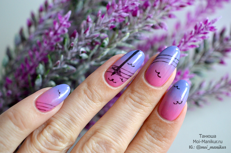 розовый фиолетовый градиент на ногтях