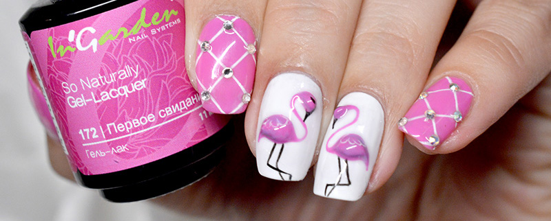 фламинго на ногтях гель лаком